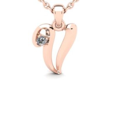 Diamond Initial Necklace | Letter V Initial Necklace In Rose Gold | SuperJeweler