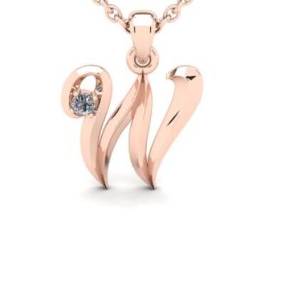 Diamond Initial Necklace | Letter W Initial Necklace In Rose Gold | SuperJeweler