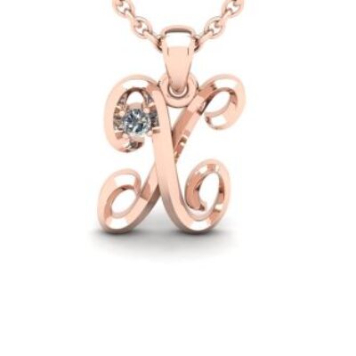 Diamond Initial Necklace | Letter X Initial Necklace In Rose Gold | SuperJeweler