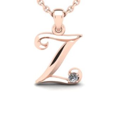 Diamond Initial Necklace | Letter Z Initial Necklace In Rose Gold | SuperJeweler