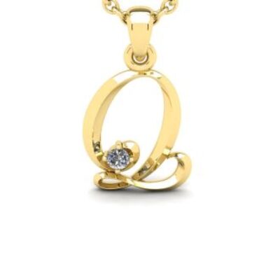 Diamond Initial Necklace | Letter Q Initial Necklace In 14K Yellow Gold | SuperJeweler