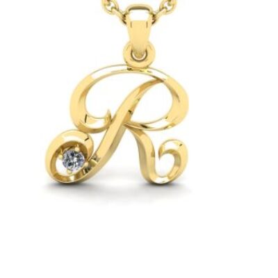 Diamond Initial Necklace | Letter R Initial Necklace In 14K Yellow Gold | SuperJeweler