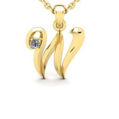 Diamond Initial Necklace | Letter W Initial Necklace In 14K Yellow Gold | SuperJeweler