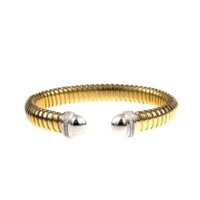 18 Karat Yellow & White Gold Ribbed Cuff with Diamonds