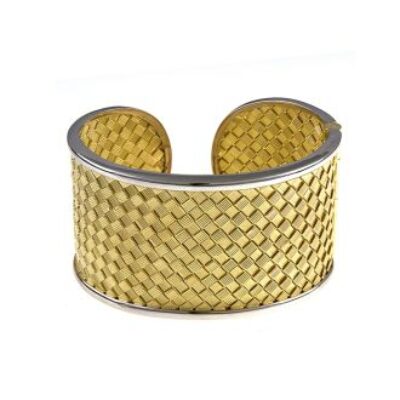 18 Karat Yellow & White Gold 38.0mm Basket Weave Cuff