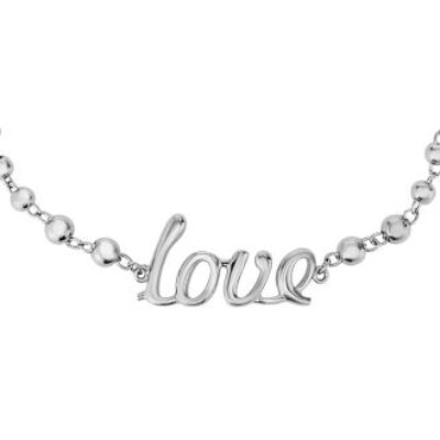 Sterling Silver Adjustable Bead Bracelet with “Love” Text