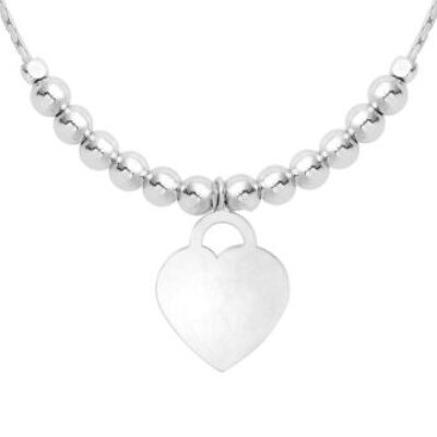 Sterling Silver Adjustable Bead Bracelet with Sterling Silver Beads and Heart Charm