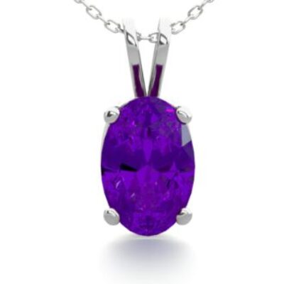 Amethyst Necklace | February Birthstone | 1/2ct Oval Amethyst Necklace In Sterling Silver | SuperJeweler