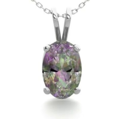 Mystic Topaz Necklace | Oval Shape Mystic Topaz Necklace In Sterling Silver, 18 Inches