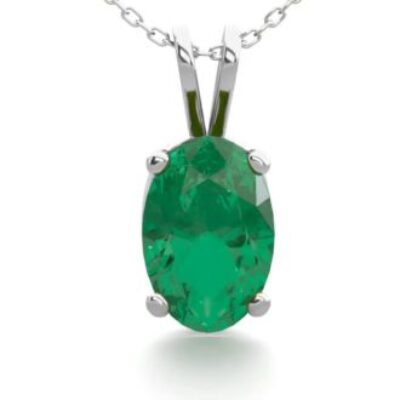 Emerald Necklaces | Oval Shape Emerald Necklaces In Sterling Silver, 18 Inch Chain