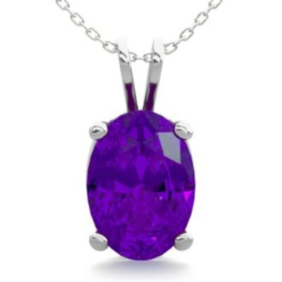 Amethyst Necklace | February Birthstone | 3/4ct Oval Amethyst Necklace In Sterling Silver | SuperJeweler