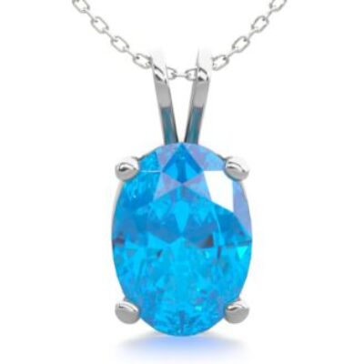 December Birthstone | Blue Topaz Necklace | 1ct Oval Blue Topaz Necklace In Sterling Silver | SuperJeweler