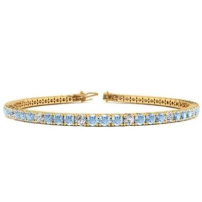 Aquamarine Bracelet | March Birthstone | 4 Carat Aquamarine And Diamond Graduated Tennis Bracelet In 14 Karat Yellow Gold, 7 Inches