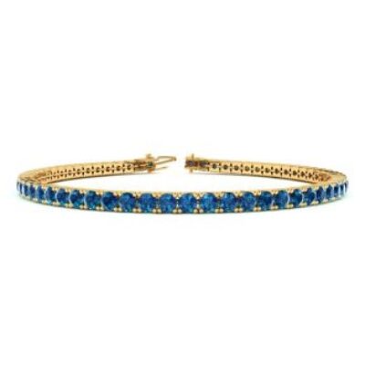 Blue Gemstones | 3 1/2 Carat Blue Diamond Tennis Bracelet In 14 Karat Yellow Gold, 6 Inches | SuperJeweler