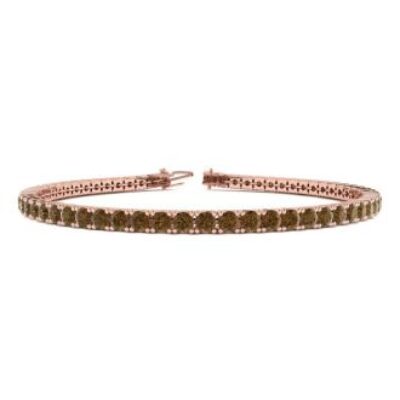 Diamond Tennis Bracelet | 3 1/2 Carat Chocolate Bar Brown Champagne Diamond Tennis Bracelet In 14 Karat Rose Gold, 6 Inches | SuperJeweler