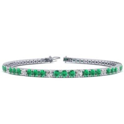 Green Gemstones | Emerald Bracelet | May Birthstone | 4 1/3 Carat Emerald And Diamond Graduated Tennis Bracelet In 14 Karat White Gold, 7 Inches | SuperJeweler