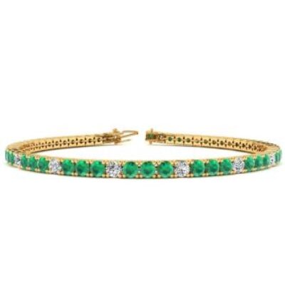 Green Gemstones | Emerald Bracelet | May Birthstone | 4 1/3 Carat Emerald And Diamond Graduated Tennis Bracelet In 14 Karat Yellow Gold, 7 Inches | SuperJeweler