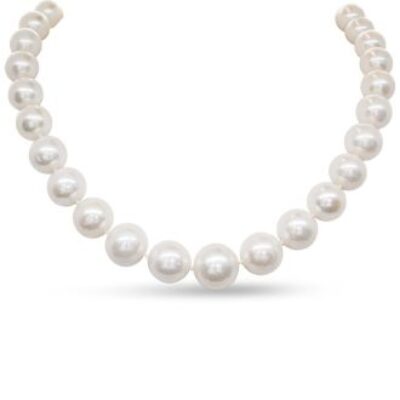 Pearl Strand | June Birthstone | 18 Inch 12mm AA Hand Knotted Pearl Necklace, 14k Yellow Gold Clasp