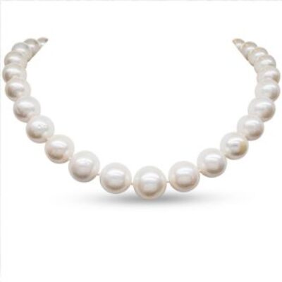 Pearl Strand | June Birthstone | 17 Inch 12mm AA Hand Knotted Pearl Necklace, 14k Yellow Gold Clasp