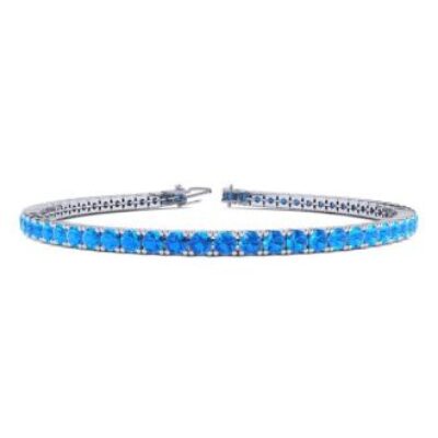 Blue Gemstones | December Birthstone | Blue Topaz Bracelet | 5 1/4 Carat Blue Topaz Tennis Bracelet In 14 Karat White Gold, 7 Inches | SuperJeweler