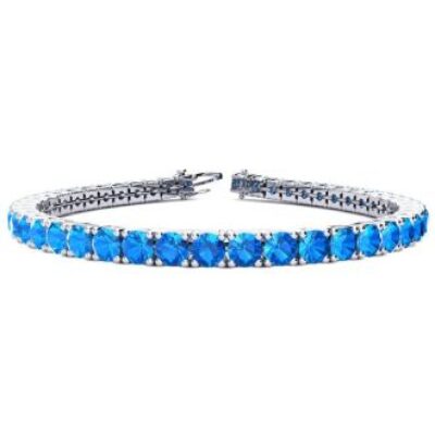 Blue Gemstones | December Birthstone | Blue Topaz Bracelet | 11 1/2 Carat Blue Topaz Tennis Bracelet In 14 Karat White Gold, 7 Inches | SuperJeweler