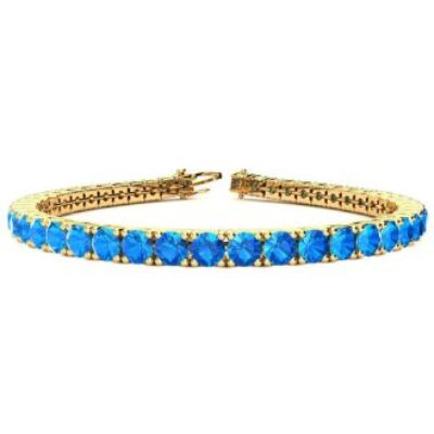 Blue Gemstones | December Birthstone | Blue Topaz Bracelet | 11 1/2 Carat Blue Topaz Tennis Bracelet In 14 Karat Yellow Gold, 7 Inches | SuperJeweler