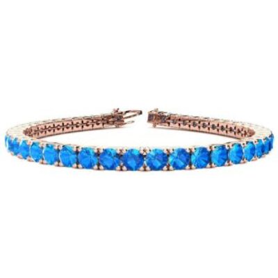 Blue Gemstones | December Birthstone | Blue Topaz Bracelet | 11 1/2 Carat Blue Topaz Tennis Bracelet In 14 Karat Rose Gold, 7 Inches | SuperJeweler