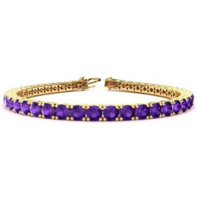 Purple Gemstones | Amethyst Bracelet | February Birthstone | 9 1/5 Carat Amethyst Tennis Bracelet In 14 Karat Yellow Gold, 7 Inches | SuperJeweler