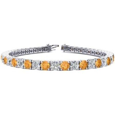 November Birthstone | Citrine Bracelet | 9 1/5 Carat Citrine and Diamond Tennis Bracelet In 14 Karat White Gold, 7 Inches | SuperJeweler