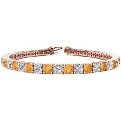 November Birthstone | Citrine Bracelet | 9 1/5 Carat Citrine and Diamond Tennis Bracelet In 14 Karat Rose Gold, 7 Inches | SuperJeweler