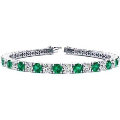 Green Gemstones | Emerald Bracelet | May Birthstone | 10 1/3 Carat Emerald and Diamond Tennis Bracelet In 14 Karat White Gold, 7 Inches | SuperJeweler