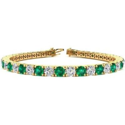 Green Gemstones | Emerald Bracelet | May Birthstone | 10 1/3 Carat Emerald and Diamond Tennis Bracelet In 14 Karat Yellow Gold, 7 Inches | SuperJeweler