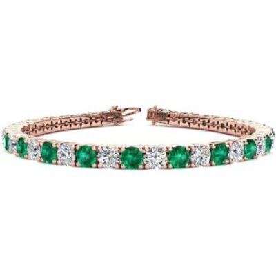 Green Gemstones | Emerald Bracelet | May Birthstone | 10 1/3 Carat Emerald and Diamond Tennis Bracelet In 14 Karat Rose Gold, 7 Inches | SuperJeweler