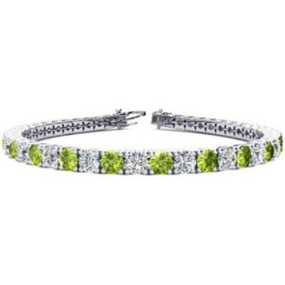 Green Gemstones | Peridot Bracelet | August Birthstone | 9 1/5 Carat Peridot and Diamond Tennis Bracelet In 14 Karat White Gold, 7 Inches | SuperJeweler