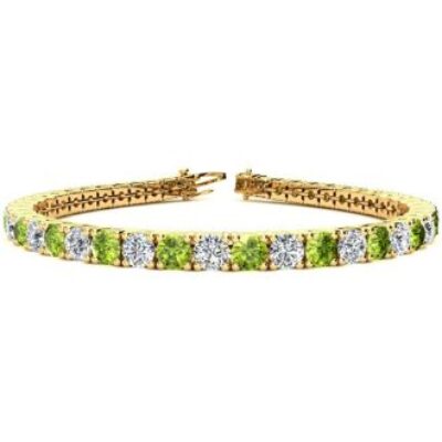 Green Gemstones | Peridot Bracelet | August Birthstone | 9 1/5 Carat Peridot and Diamond Tennis Bracelet In 14 Karat Yellow Gold, 7 Inches | SuperJeweler