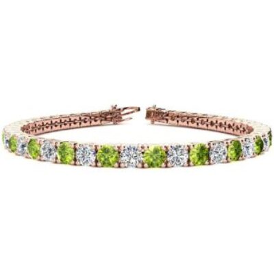 Green Gemstones | Peridot Bracelet | August Birthstone | 9 1/5 Carat Peridot and Diamond Tennis Bracelet In 14 Karat Rose Gold, 7 Inches | SuperJeweler