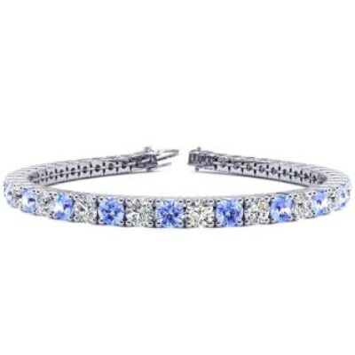 Blue Gemstones | December Birthstone | Tanzanite Bracelet | 9 Carat Tanzanite and Diamond Tennis Bracelet In 14 Karat White Gold, 7 Inches | SuperJeweler