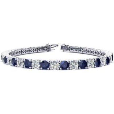 Blue Gemstones | Sapphire Bracelet | September Birthstone | 11 Carat Sapphire and Diamond Tennis Bracelet In 14 Karat White Gold, 7 Inches | SuperJeweler