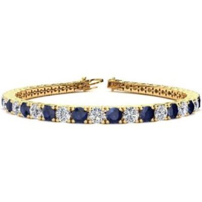 Blue Gemstones | Sapphire Bracelet | September Birthstone | 11 Carat Sapphire and Diamond Tennis Bracelet In 14 Karat Yellow Gold, 7 Inches | SuperJeweler