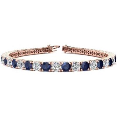 Blue Gemstones | Sapphire Bracelet | September Birthstone | 11 Carat Sapphire and Diamond Tennis Bracelet In 14 Karat Rose Gold, 7 Inches | SuperJeweler