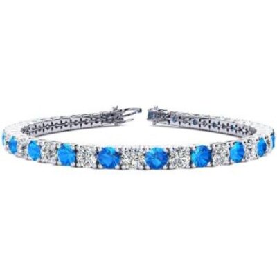 Blue Gemstones | December Birthstone | Blue Topaz Bracelet | 10 1/3 Carat Blue Topaz and Diamond Tennis Bracelet In 14 Karat White Gold, 7 Inches | SuperJeweler