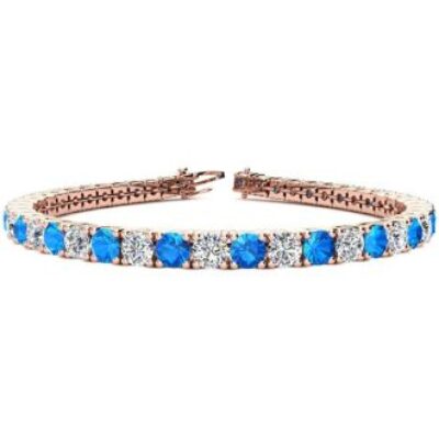 Blue Gemstones | December Birthstone | Blue Topaz Bracelet | 10 1/3 Carat Blue Topaz and Diamond Tennis Bracelet In 14 Karat Rose Gold, 7 Inches | SuperJeweler