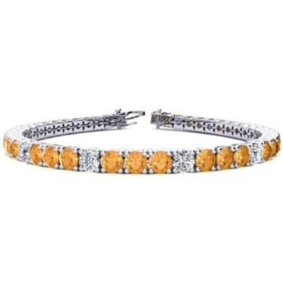 November Birthstone | Citrine Bracelet | 9 1/5 Carat Citrine and Diamond Alternating Tennis Bracelet In 14 Karat White Gold, 7 Inches | SuperJeweler