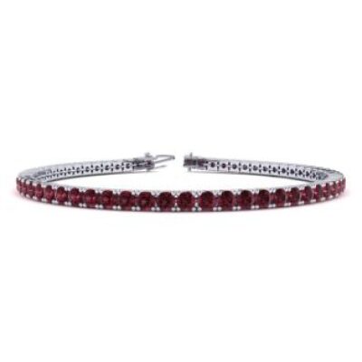 Garnet Bracelet | January Birthstone | 4 1/2 Carat Garnet Tennis Bracelet In 14 Karat White Gold, 6 1/2 Inches