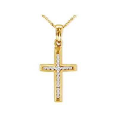 Diamond Cross Necklace | 1/8ct Diamond Cross Pendant in 10k Yellow Gold