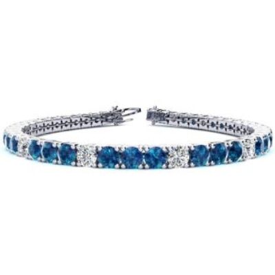 Blue Gemstones | 7 3/4 Carat Blue and White Diamond Alternating Tennis Bracelet In 14 Karat White Gold, 6 Inches | SuperJeweler