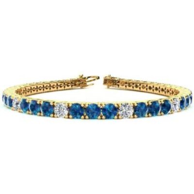 Blue Gemstones | 7 3/4 Carat Blue and White Diamond Alternating Tennis Bracelet In 14 Karat Yellow Gold, 6 Inches | SuperJeweler