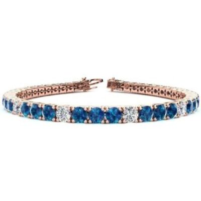 Blue Gemstones | 7 3/4 Carat Blue and White Diamond Alternating Tennis Bracelet In 14 Karat Rose Gold, 6 Inches | SuperJeweler