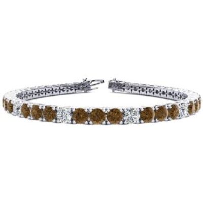 Diamond Tennis Bracelet | 7 3/4 Carat Chocolate Bar Brown Champagne and White Diamond Alternating Tennis Bracelet In 14 Karat White Gold, 6 Inches | SuperJeweler