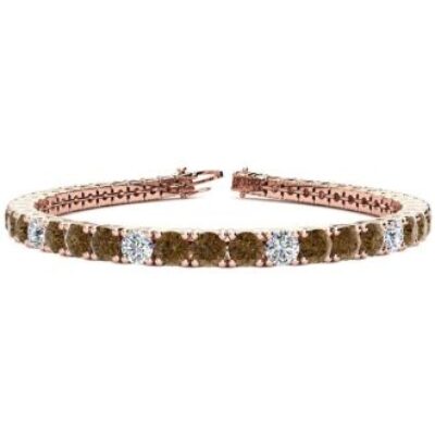 Diamond Tennis Bracelet | 7 3/4 Carat Chocolate Bar Brown Champagne and White Diamond Alternating Tennis Bracelet In 14 Karat Rose Gold, 6 Inches | SuperJeweler